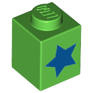 Brick 1 × 1 with Blue Star Print in Bright Green