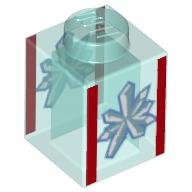 Brick 1 × 1 with White Crystal Print in Trans-Light Blue