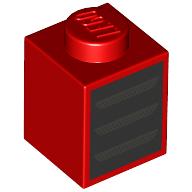 Brick 1 × 1 with Black Square/Grill, Silver Lines print Red