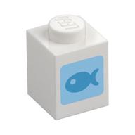 Stein 1 × 1 mit dunkelazur Fisch auf mittelblau quadratisch Druck