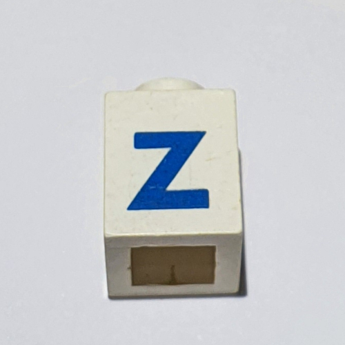 Brick 1 × 1 with Blue 'Z' Print (Bold Font) White