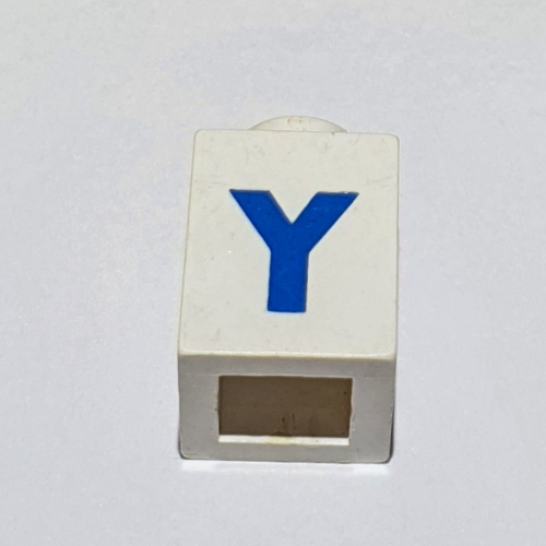 Brick 1 × 1 with Blue 'Y' Print (Bold Font) White