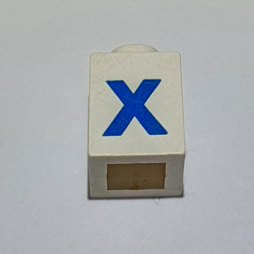 Brick 1 × 1 with Blue 'X' Print (Bold Font) White