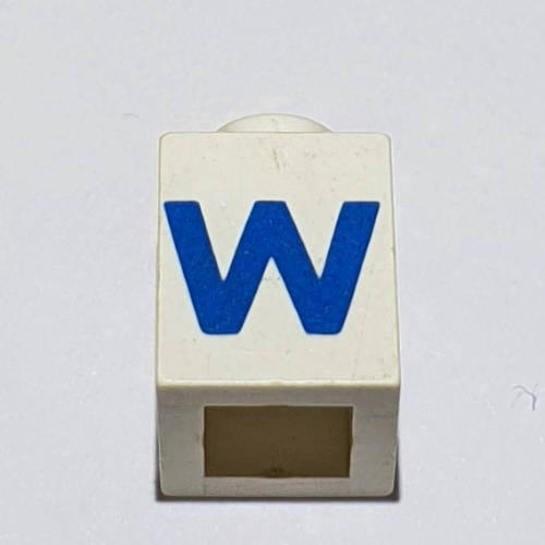 Brick 1 × 1 with Blue 'W' Print (Bold Font) White