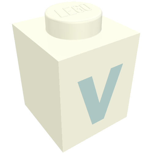 Brick 1 × 1 with Blue 'V' Print (Bold Font) Weiß