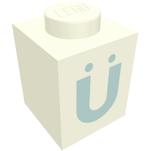 Brick 1 × 1 with Blue 'Ü' Print (Bold Font) White