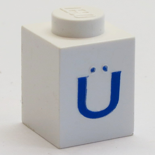 Brick 1 × 1 with Blue 'Ü' Print White