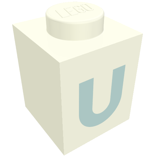 Brick 1 × 1 with Blue 'U' Print (Bold Font) White