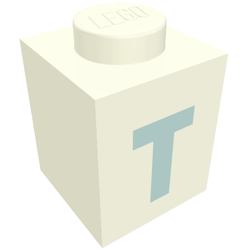 Brick 1 × 1 with Blue 'T' Print (Bold Font) White