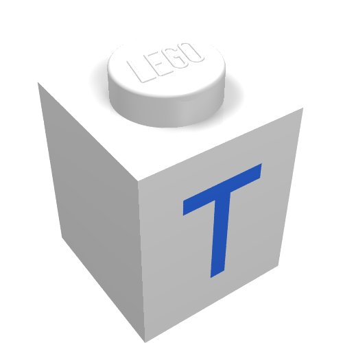 Brick 1 × 1 with Blue T Print White