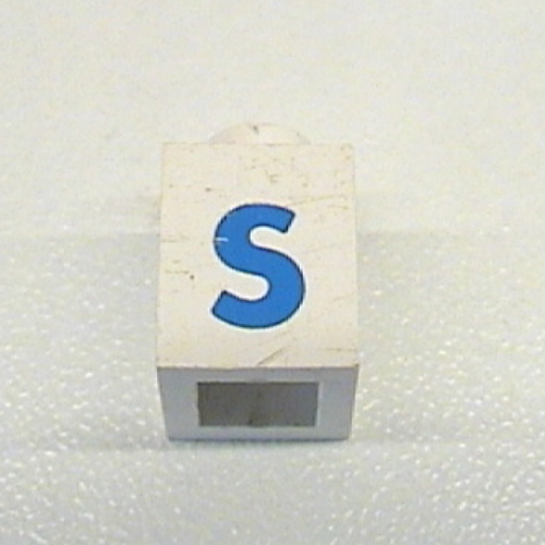 Brick 1 × 1 with Blue 'S' Print (Bold Font) White