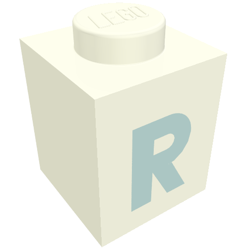 Brick 1 × 1 with Blue 'R' Print (Bold Font) White