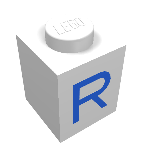 Brick 1 × 1 with Blue R Print White