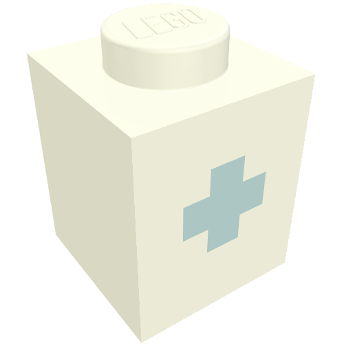 Brick 1 × 1 with Blue '+' Print (Bold Font) Weiß