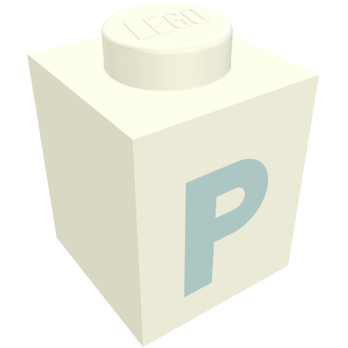 Brick 1 × 1 with Blue 'P' Print (Bold Font) White