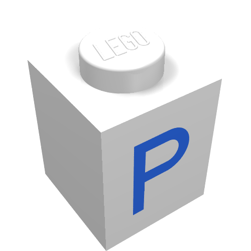 Brick 1 × 1 with Blue P Print White