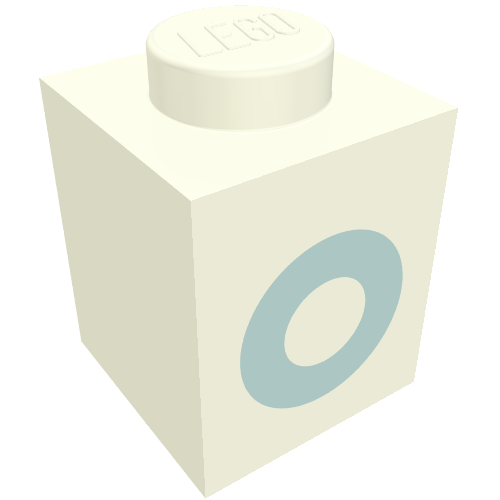 Brick 1 × 1 with Blue 'O' Print (Bold Font) White