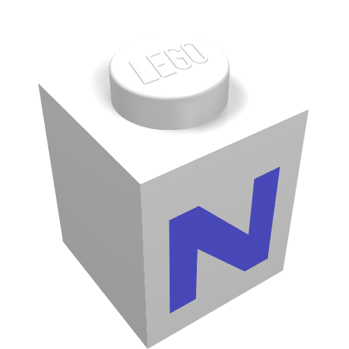 Brick 1 × 1 with Blue 'N' Print (Bold Font) Weiß