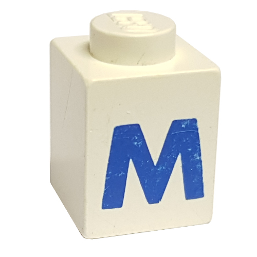 Brick 1 × 1 with Blue 'M' Print (Bold Font) Weiß