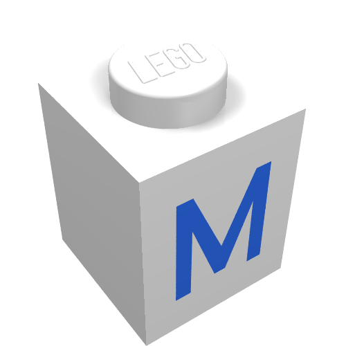 Brick 1 × 1 with Blue M Print White