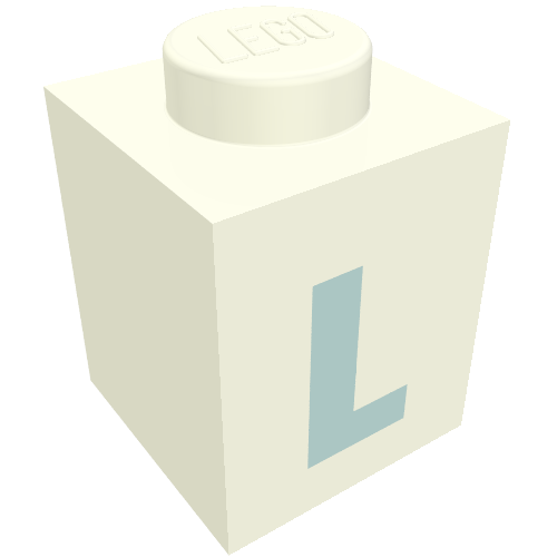 Brick 1 × 1 with Blue 'L' Print (Bold Font) Weiß