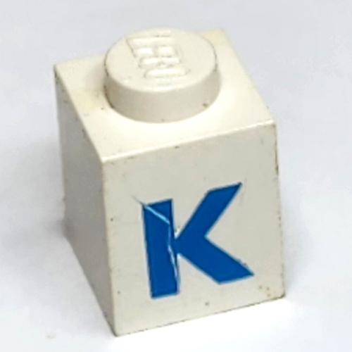 Brick 1 × 1 with Blue 'K' Print (Bold Font) White