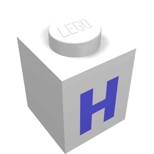 Brick 1 × 1 with Blue 'H' Print (Bold Font) White