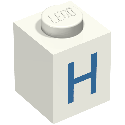 Brick 1 × 1 with Blue H Print White