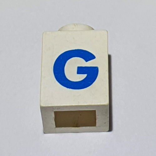 Brick 1 × 1 with Blue 'G' Print (Bold Font) White
