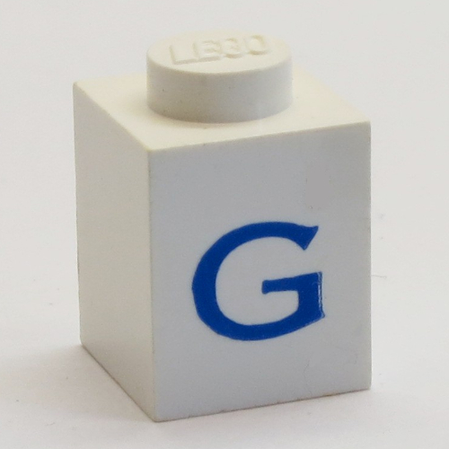 Brick 1 × 1 with Blue G Print White