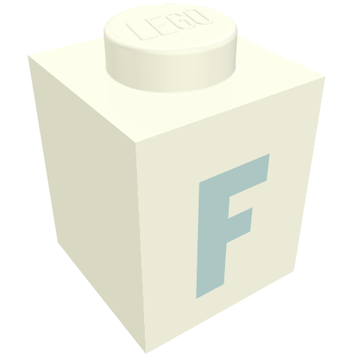 Brick 1 × 1 with Blue 'F' Print (Bold Font) White