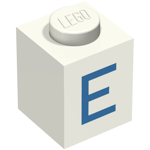 Brick 1 × 1 with Blue E Print White
