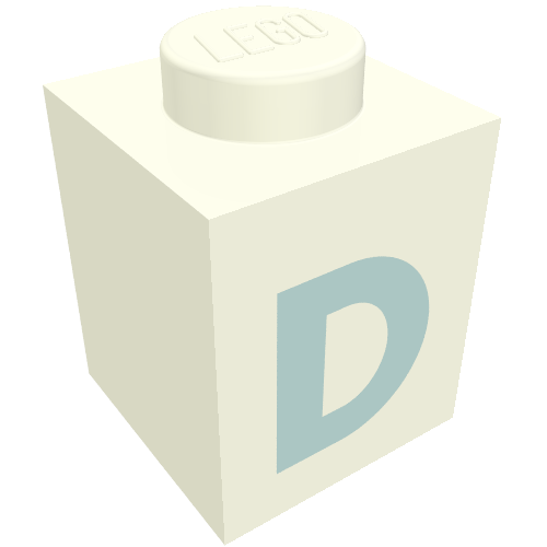 Brick 1 × 1 with Blue 'D' Print (Bold Font) Weiß