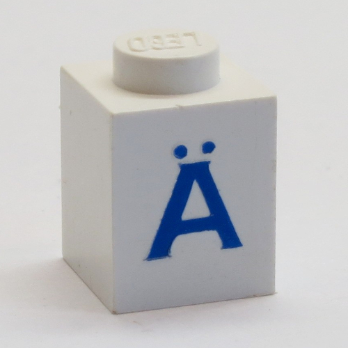 Brick 1 × 1 with Blue 'Ä' Print White