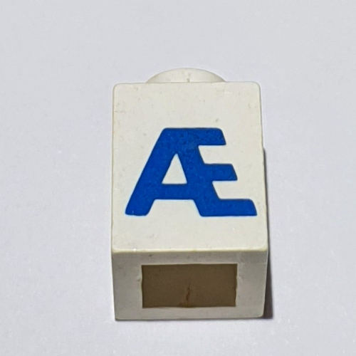 Brick 1 × 1 with Blue Danish 'Æ' Print (Bold Font) Weiß
