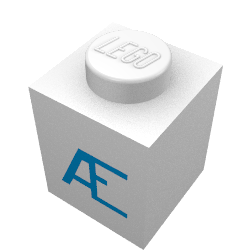 Brick 1 × 1 with Blue Danish 'Æ/AE' Print Weiß