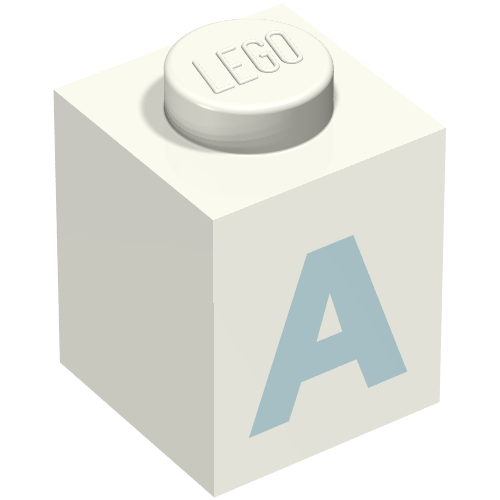 Brick 1 × 1 with Blue 'A' Print (Bold Font) Weiß