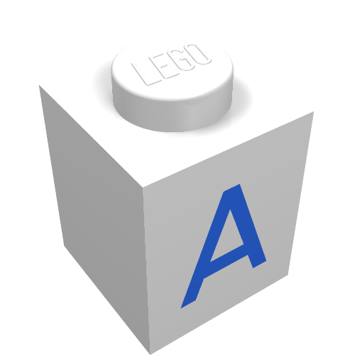 Stein 1 × 1 mit blauem 'A' (bedruckt)