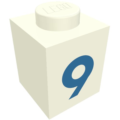 Brick 1 × 1 with Blue '9' Print (Bold Font) Weiß