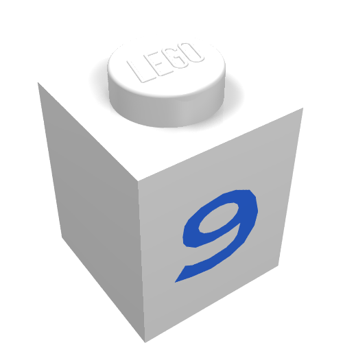 Brick 1 × 1 with Blue '9' Print White