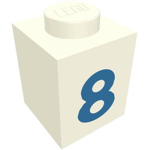 Brick 1 × 1 with Blue '8' Print (Bold Font) Weiß