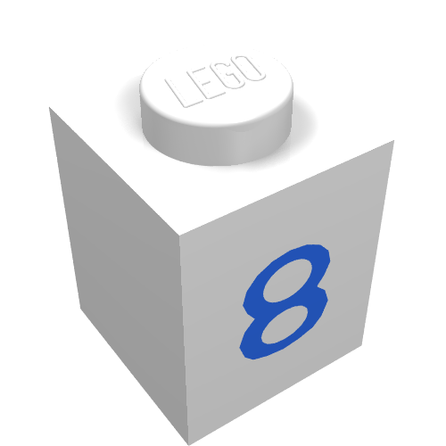 Brick 1 × 1 with Blue '8' Print White