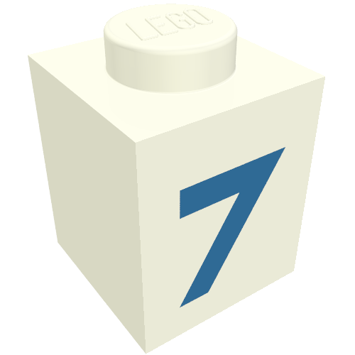 Brick 1 × 1 with Blue '7' Print (Bold Font) Weiß