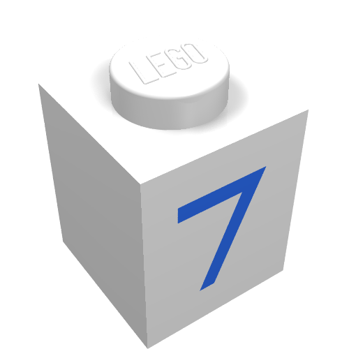 Brick 1 × 1 with Blue '7' Print White