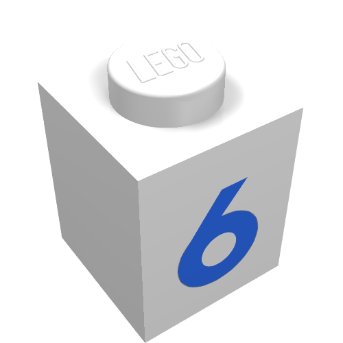 Brick 1 × 1 with Blue '6' Print (Bold Font) White