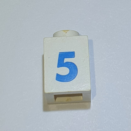 Brick 1 × 1 with Blue '5' Print (Bold Font) Weiß