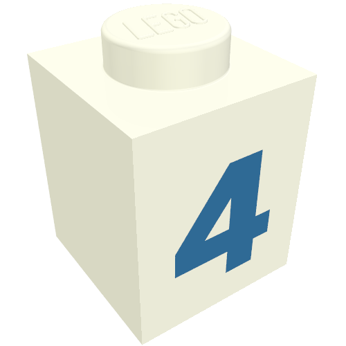 Brick 1 × 1 with Blue '4' Print (Bold Font) White