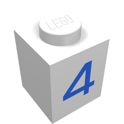 Brick 1 × 1 with Blue '4' Print White