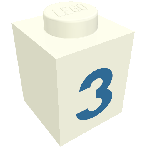 Brick 1 × 1 with Blue '3' Print (Bold Font) White