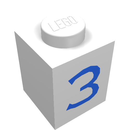 Brick 1 × 1 with Blue '3' Print White